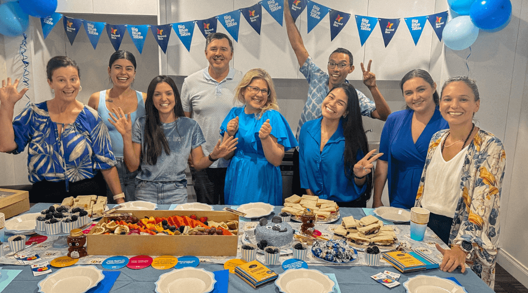 Biosota team enjoying the Big Blue Table lunch