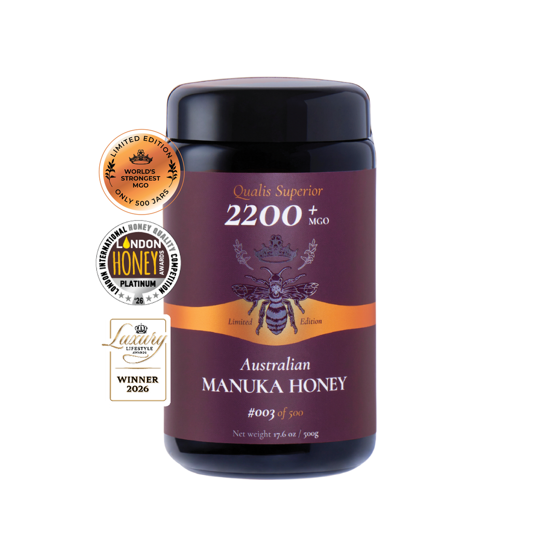 World's strongest Manuka Honey MGO 2200+ (500g) with awards badges