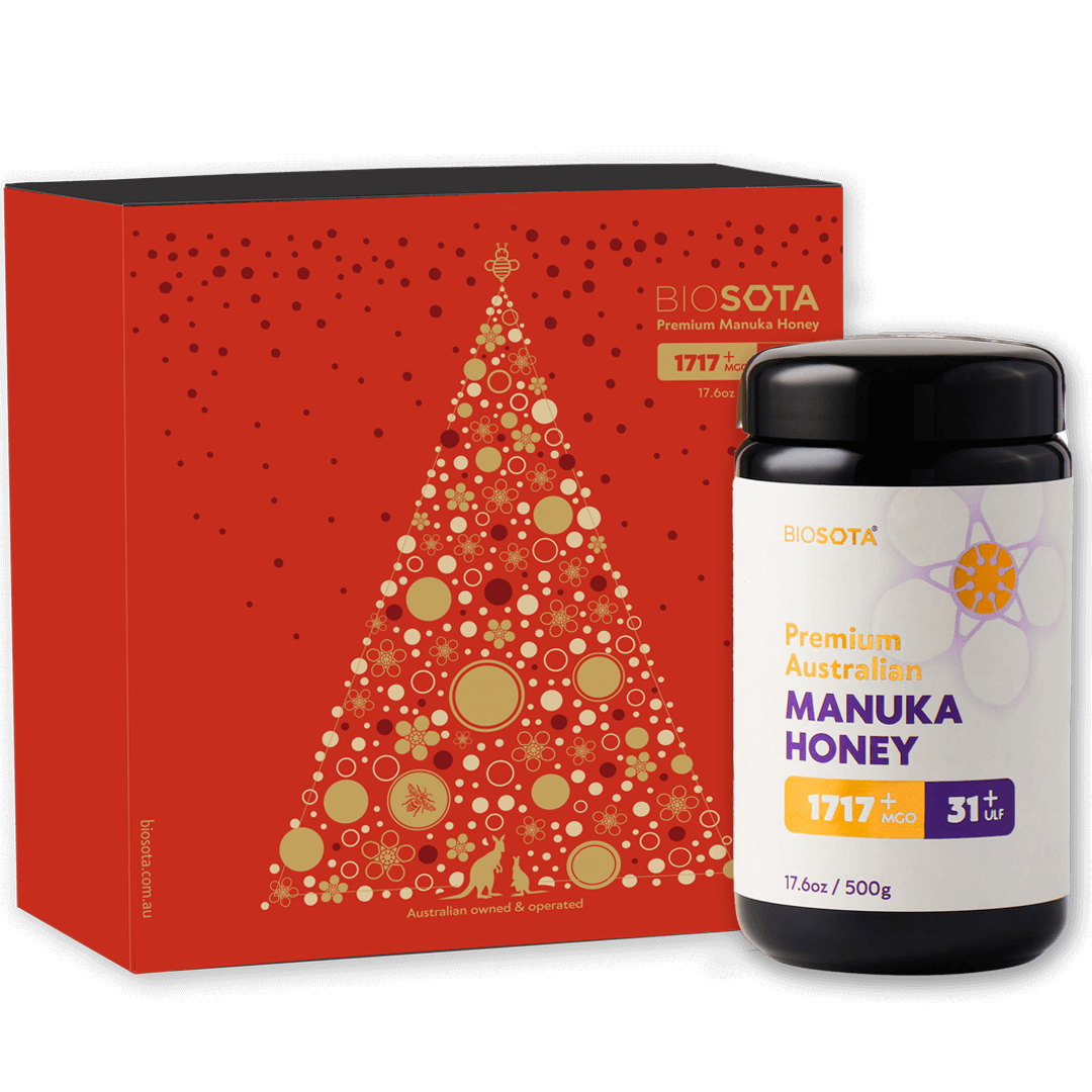 Biosota Organics Manuka Honey MGO 1717+ 500g open Christmas luxury gift box