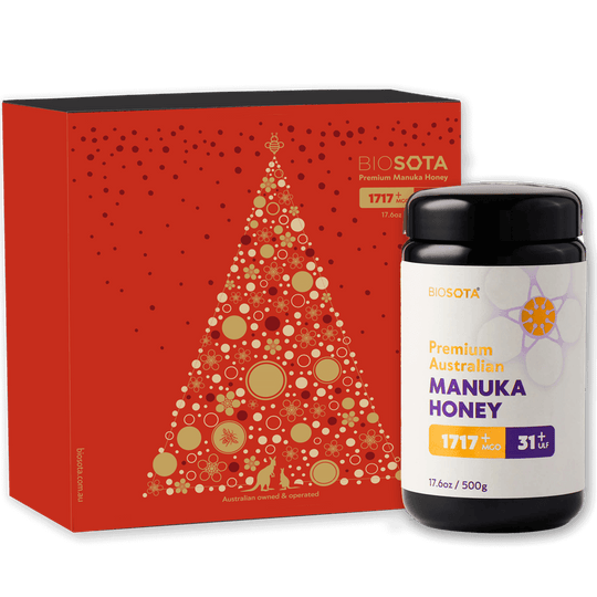 Biosota Organics Manuka Honey MGO 1717+ 500g open Christmas luxury gift box