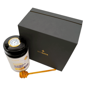 Biosota Organics Manuka Honey MGO 1717+ 500g luxury gift box with temperature lid and dipper