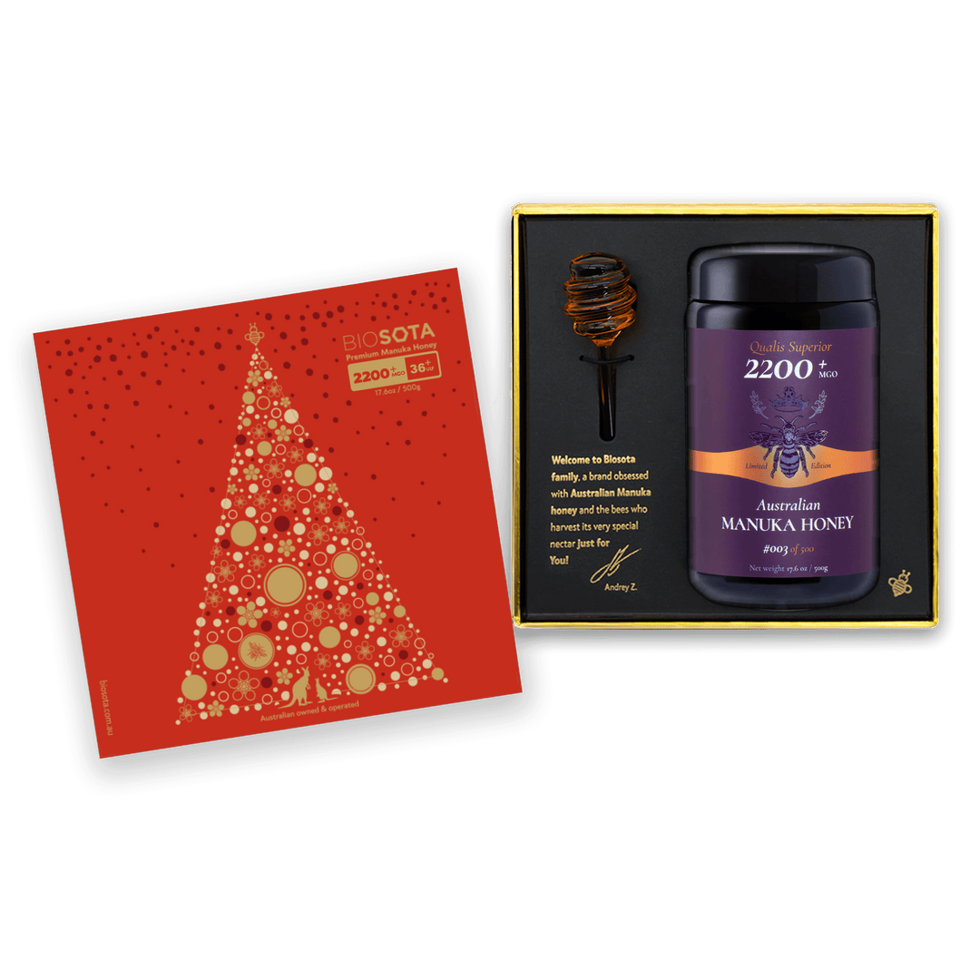 MGO 2200+ (500g) Biosota Manuka Honey Christmas Gift Box with Honey dipper