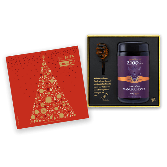 MGO 2200+ (500g) Biosota Manuka Honey Christmas Gift Box with Honey dipper