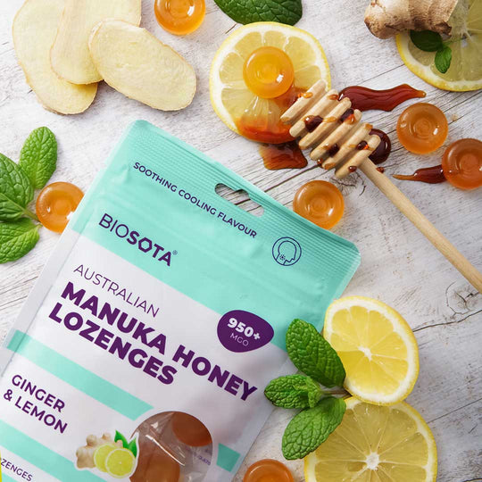 Manuka honey drops ginger lemon