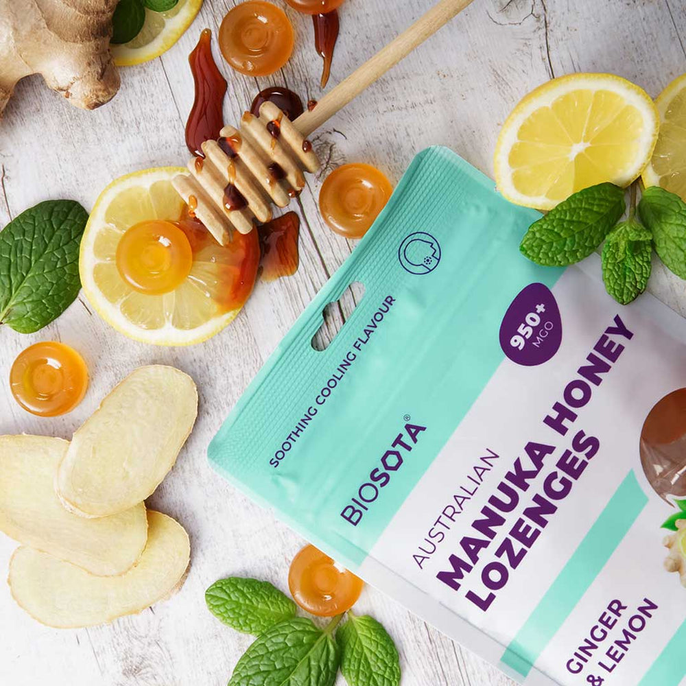 Manuka honey drops ginger lemon