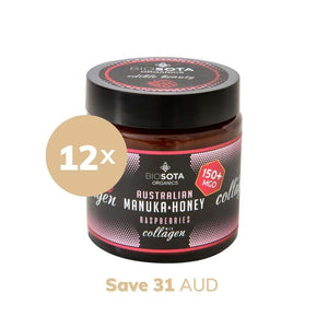 Manuka Honey MGO 150+ Collagen + Raspberries Superfoods Value pack 12