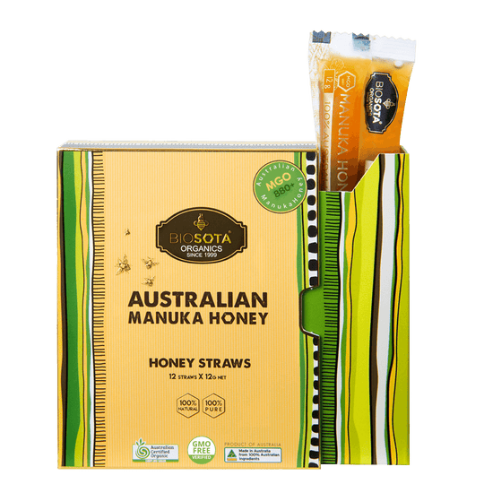 biosota organics manuka honey mgo 880 straws gift box front