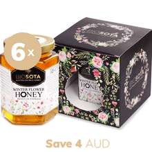Load image into Gallery viewer, Winter flower Australian raw honey 400g gift box black value pack of 6