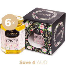 Load image into Gallery viewer, Wild flower Australian raw honey 400g gift box black value pack of 6