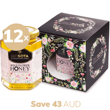 Load image into Gallery viewer, Wild flower Australian raw honey 400g gift box black value pack of 12